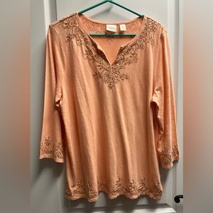 Chico’s Size 1 (US medium/8) Embellished Peach Tunic
